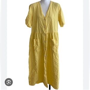 Monki pineapple, yellow button-down shirt dress. 100% cotton.